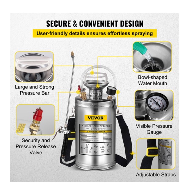 Ψεκαστήρας Χειρός Πίεσης από Ανοξείδωτο Ατσάλι 6 Lt VEVOR PWQBXG6L0...