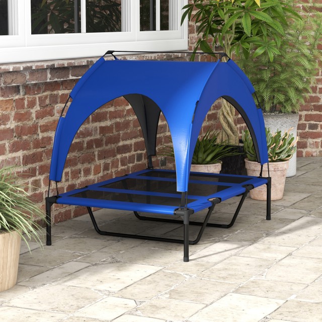 PawHut Large Dog Kennel με Προστατευτική Οροφή, από Ατσάλι και Πολυεστέρα, 106x76x94 cm, Σκούρο Μπλε D04-272V03DB
