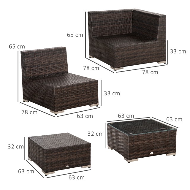 Outsunny Garden Lounge με 8 αρθρωτά τεμάχια από μπαστούνι, αλουμίνιο και σκληρυμένο γυαλί, πολύχρωμο 860-096V01