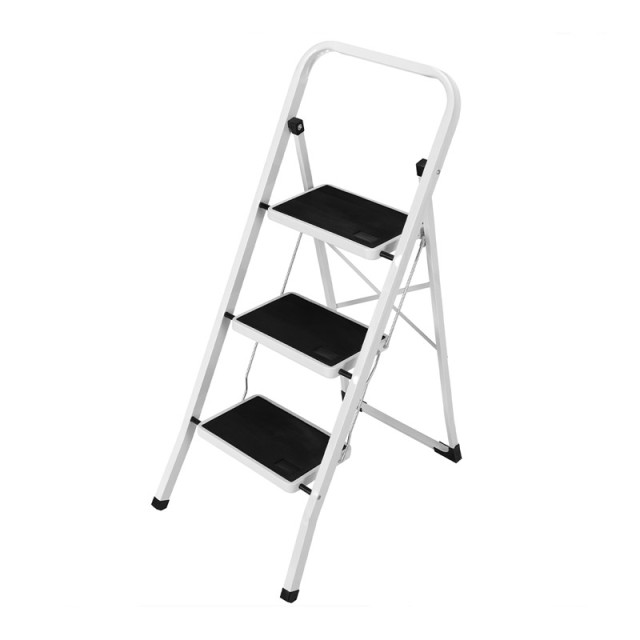 Klappleiter aus Edelstahl mit 3 Stufen, 44.5 x 67 x 101.5 cm, Bakaji 02839254
