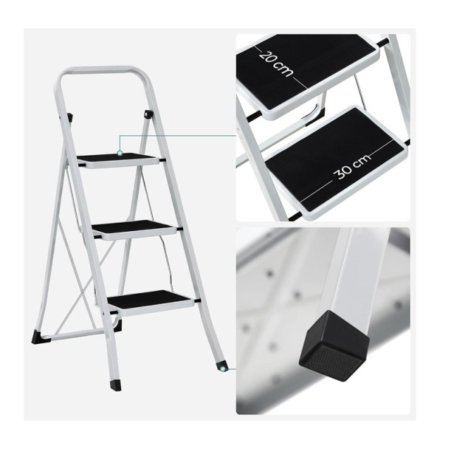 Πτυσσόμενη Σκάλα από Ατσάλι 3 Σκαλιών Songmics GSL03WT Πτυσσόμενη Σκάλα από Ατσάλι 3 Σκαλιών Songmics GSL03WT