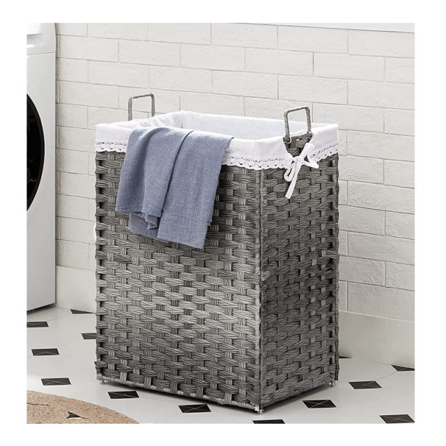Πτυσσόμενο Καλάθι Απλύτων από Ρατάν 90 Lt 46 x 33 x 60 cm Χρώματος Γκρι Songmics LCB390G01