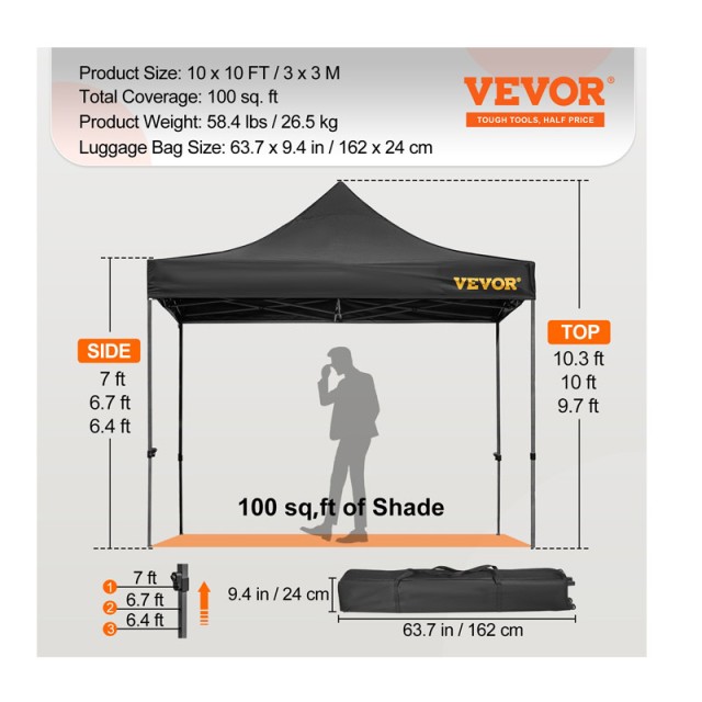 Πτυσσόμενο Κιόσκι Κήπου 3 x 3 m VEVOR 840281545223