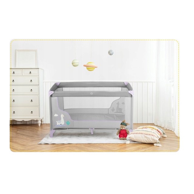 Πτυσσόμενο Παρκοκρέβατο Ταξιδιού 125 x 65 x 78 cm Ricokids RK-240-Grey-Lavender