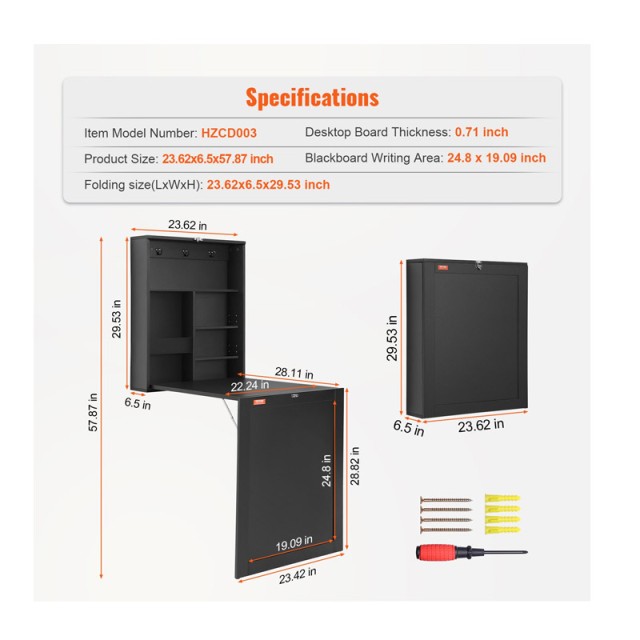 Πτυσσόμενο Ξύλινο Γραφείο Τοίχου 60 x 71 x 147 cm VEVOR FDBGZBHBZXK0THXAQV0