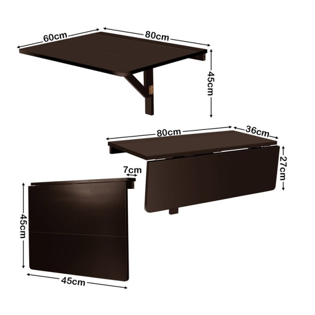 Πτυσσόμενο Ξύλινο Τραπέζι Τοίχου 80 x 60 x 43 cm Χρώματος Καφέ Cost...