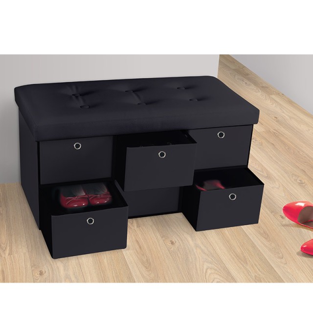 Σκαμπό Αποθήκευσης με 6 Συρτάρια 100 x 38 x 38 cm Χρώματος Μαύρο SP...