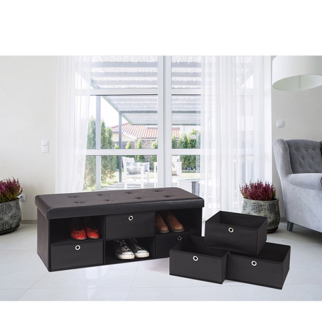 Σκαμπό Αποθήκευσης με 6 Συρτάρια 100 x 38 x 38 cm Χρώματος Μαύρο SP...