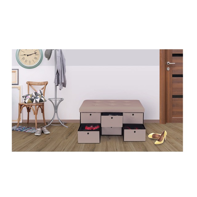 Σκαμπό Αποθήκευσης με 6 Συρτάρια 76 x 38 x 38 cm Χρώματος Taupe SPM...