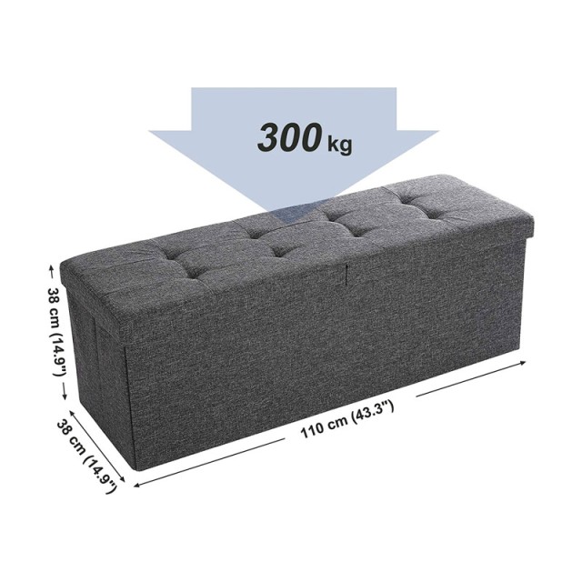 Πτυσσόμενο Σκαμπό με Αποθηκευτικό Χώρο 110 x 38 x 38 cm  Χρώματος Σκούρο Γκρι Songmics LSF76GYZ