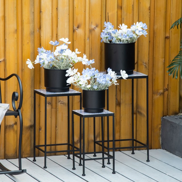 Outsunny Floral Plant Κάτοχος μετάλλου με επιφάνεια κεραμικών πλακι...