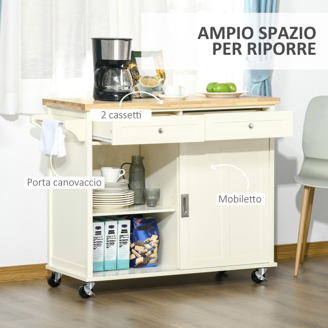 HOMCOM Kitchen Island για σκεύη και αξεσουάρ με συρτάρια, ντουλάπι ...
