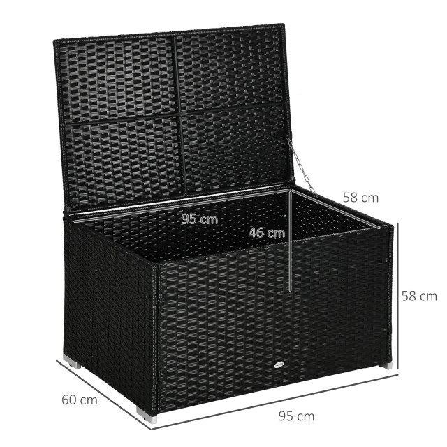 Outsunny Rattan and Steel Garden Storage Box με Καπάκι, 95x60x58cm, Μαύρο 865-011V00BK