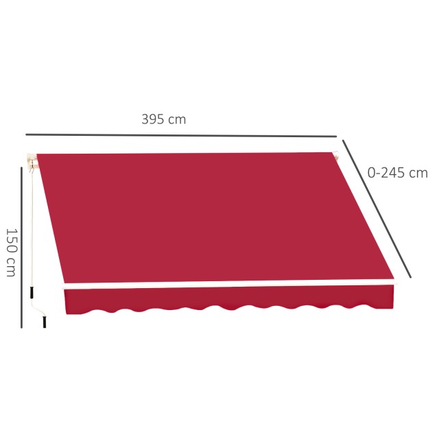 Outsunny Hand Crank Sun Shade Αδιάβροχο κάλυμμα 400x250cm Κόκκινο 840-151WR