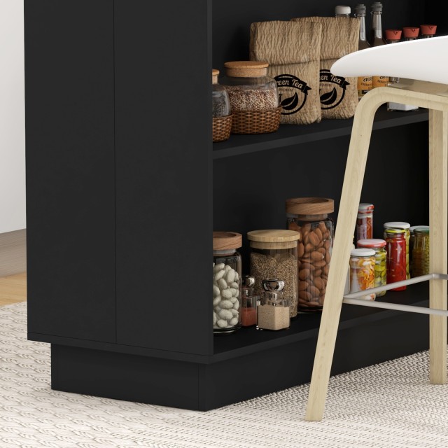 HOMCOM Kitchen Island με 2 ανοιχτά ράφια και 2 ντουλάπια, σε MDF, 105x60x82 cm, δρυς και μαύρο χρώμα 801-354V80BK
