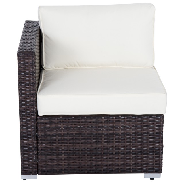 Σετ Έπιπλα Κήπου Outsunny σε PE Rattan 4 Πολυθρόνες 1 Πουφ 1 Τραπεζάκι Σαλονιού από σκληρυμένο γυαλί 2 μαξιλάρια 01-0319