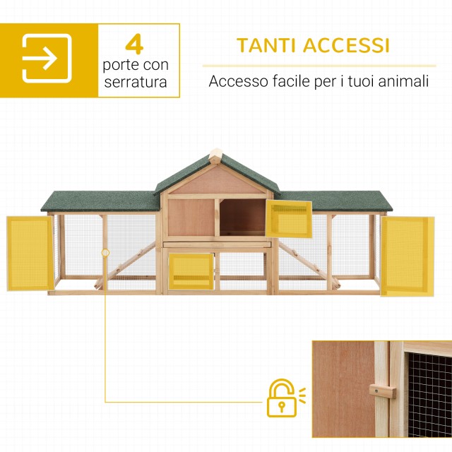 PawHut Garden Hutch with Run and Ramps Waterproof Roof, Wood, 210x45,5x84,5cm D51-103