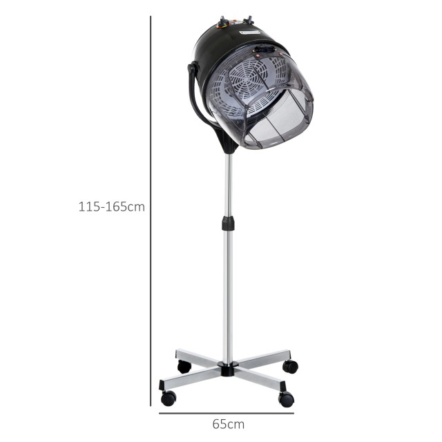 Κράνος HOMCOM πιστολάκι μαλλιών 1180W με ρυθμιζόμενο ύψος με χρονοδιακόπτη 60 λεπτών και περιστρεφόμενους τροχούς, 65x65x115-165 cm, Μαύρο 502-003V90BK