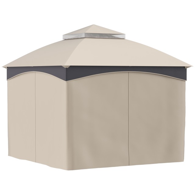 Outsunny 3x3m Steel Garden Gazebo με διπλό κουβούκλιο, πλέγμα και κουρτίνες που περιλαμβάνονται, μπεζ και γκρι 84C-368V00BG