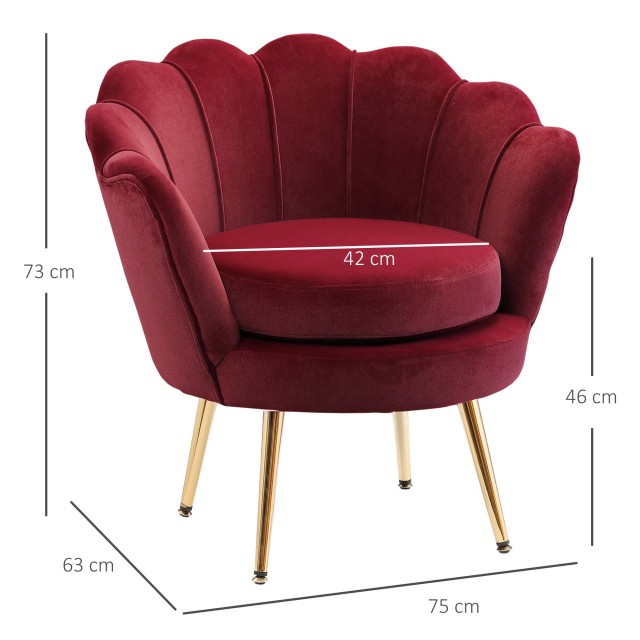 Πολυθρόνα HOMCOM Vintage Design σε σκούρο κόκκινο βελούδο, πολυθρόνα κρεβατοκάμαρας με ψηλή πλάτη 76x67x74cm 839-012WR