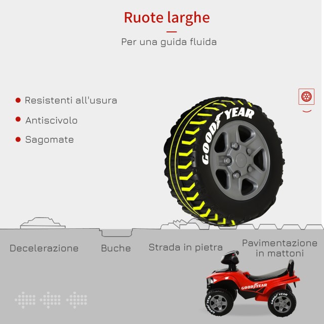 HOMCOM Quad Toy για 18-36 μήνες με άδεια GOODYEAR Παιδιά με ρεαλιστικά φώτα και ήχους - κόκκινο και μαύρο 370-108RD