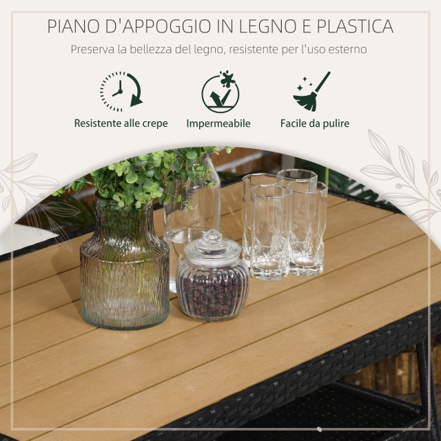 Outsunny Steel and PE Rattan Τραπέζι κήπου εξωτερικού χώρου και σετ 4 καρεκλών, μαύρο 861-063V00BK