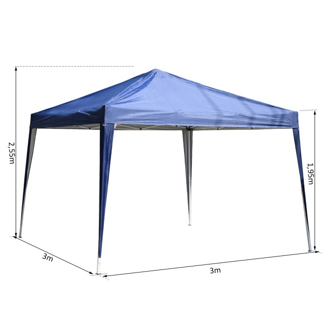 Outsunny Gazebo Πτυσσόμενη Ατσάλινο Κατασκευή Μπλε Ύφασμα Oxford Κάλυμμα 3x3m 840-158BU