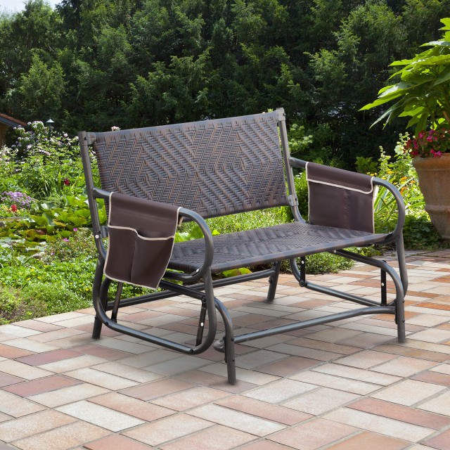 Outsunny 2θέσιος πάγκος κουνίσματος κήπου σε Rattan με πλαϊνές τσέπ...