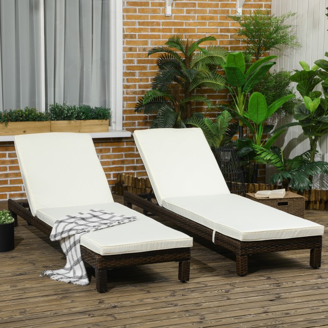 Outsunny Σετ 2 Ξαπλώστρες PE Rattan με μαξιλάρι και πλάτη 5 ξαπλώστρες, 196x60x22 cm 862-019V00BN