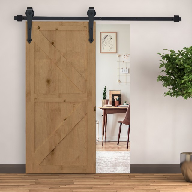 Σετ συρόμενης πόρτας HOMCOM Rustic Style με ράγα και ρολά 200cm, μαύρο B81-019