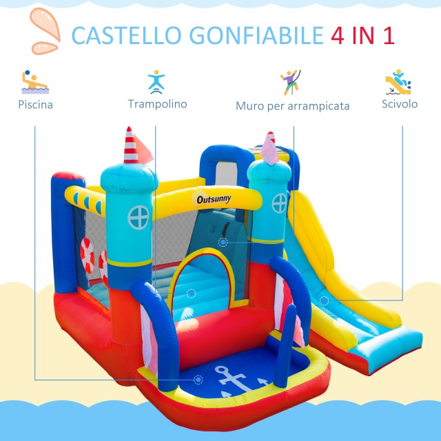 Outsunny 4-σε-1 Bouncy Castle για παιδιά 3-8 ετών, τσουλήθρα και πισίνα, 265x260x200 cm 342-054V90