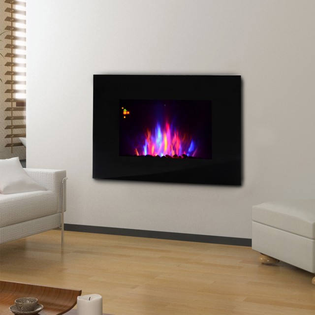 Homcom Ηλεκτρικό Τζάκι τοίχου ή δαπέδου 2000W με 7 Χρώμα LED Φλόγα, Μαύρο, 90x56x9,5cm 820-088