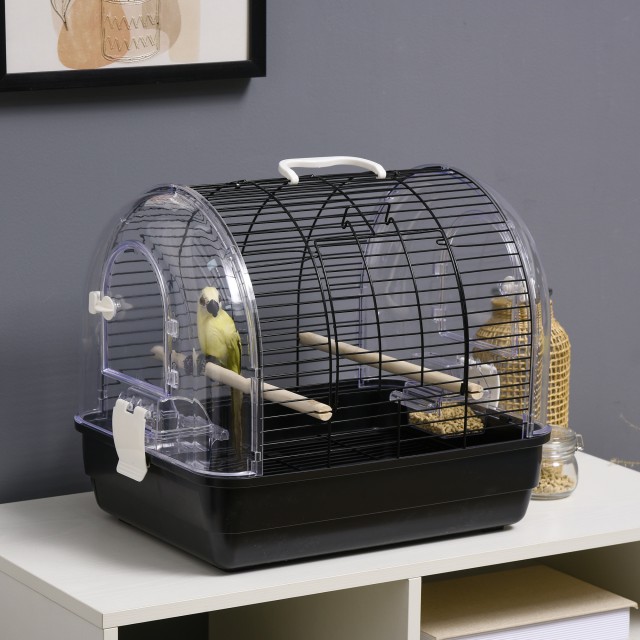 PawHut Steel Bird Cage with Perches, Αφαιρούμενος Δίσκος και Λαβή, 42x32x37 cm, Μαύρο D10-088V00BK