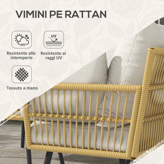 Σετ κήπου 4 τεμαχίων από PE Rattan με Τραπέζι εξωτερικού χώρου 90x45x42 cm και 2 Καναπέδες εξωτερικού χώρου 6x63x74 cm, Κρεμ Λευκό 860-324V00CW