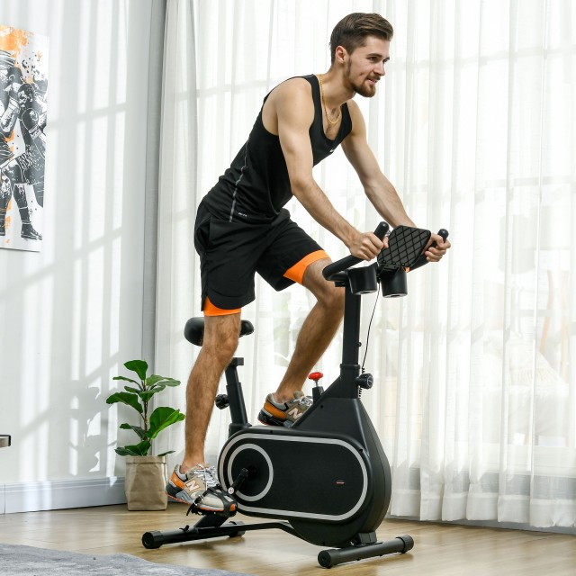 SPORTNOW Μαγνητικό ποδήλατο γυμναστικής με σφόνδυλο 4 κιλών, ρυθμιζόμενο τιμόνι και κάθισμα, 8 επίπεδα αντίστασης A90-353V00BK