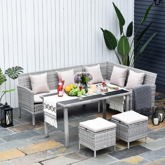 Outsunny σετ επίπλων κήπου σε PE Rattan με 2 καναπέδες 1 τραπεζάκι σαλονιού 2 σκαμπό γκρι 860-093CW