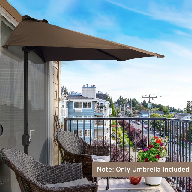 Outsunny Space-Saving Mezzaluna Wall Ombrella με άνοιγμα μανιβέλας, καφές 84D-007CF