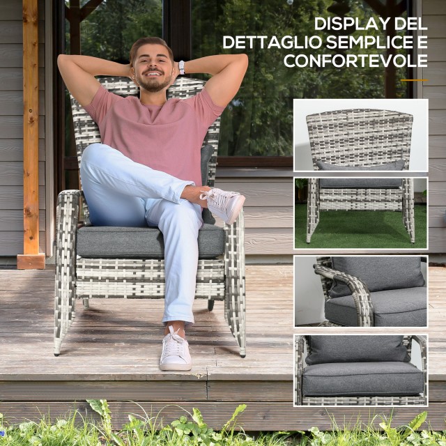 Outsunny Adironrack Καρέκλα Κήπου με μπράτσα, σε Rattan and Steel, 64x80x90 cm, Γκρι 867-068V00GY
