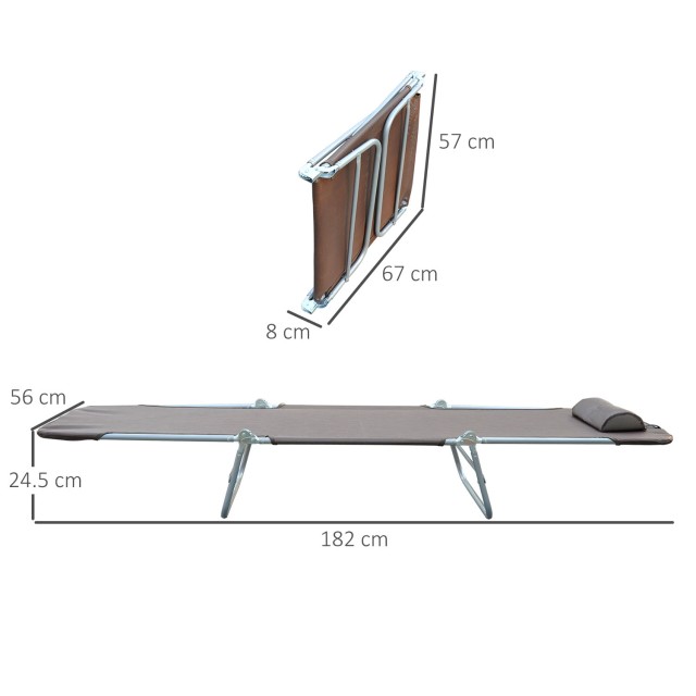 Πτυσσόμενη Ξαπλώστρα Κήπου με Μαξιλάρι 182 x 56 x 24.5 cm Χρώματος Καφέ Outsunny 01-0337