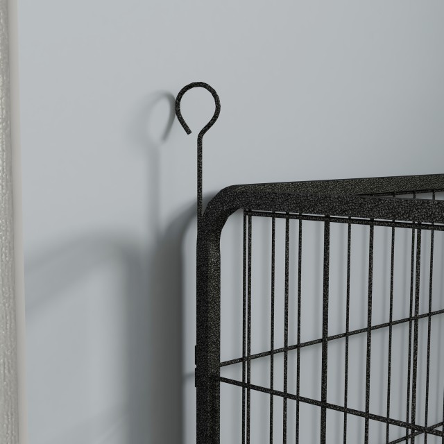 PawHut Folding Metal Dog Fence, για εσωτερική και εξωτερική χρήση με πόρτα και μανταλάκια, 82x82x60cm γκρι D06-074V02GY