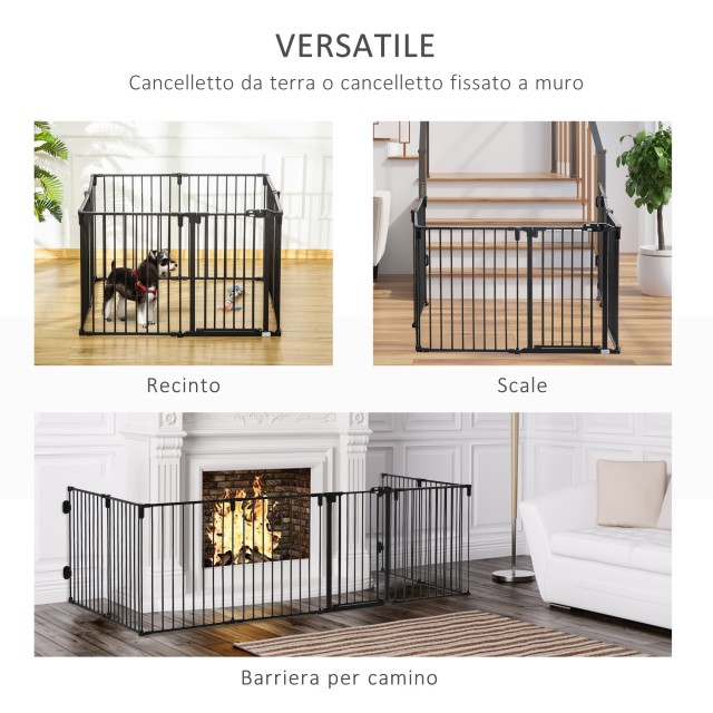Πτυσσόμενη πύλη ασφαλείας PawHut 8 τμημάτων, Steel Dog Barrier Gate - Μαύρο D06-128V01BK