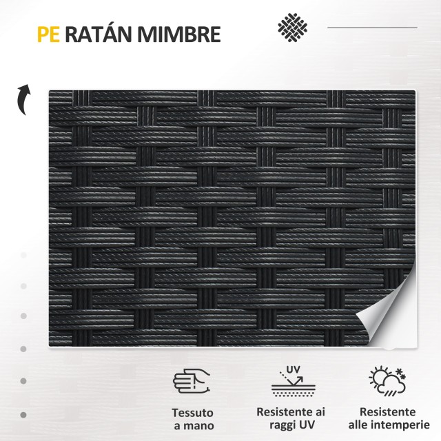PE Rattan Outdoor Lounge με καναπέ, 2 πολυθρόνες με μαξιλάρια και γυάλινο τραπεζάκι σαλονιού, μαύρο και γκρι 860-331V00GY