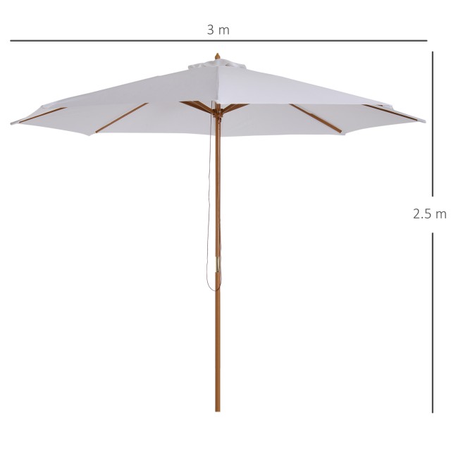 Ομπρέλα Outsunny Garden Διάμετρος 3m σε λευκό ξύλο 01-0244