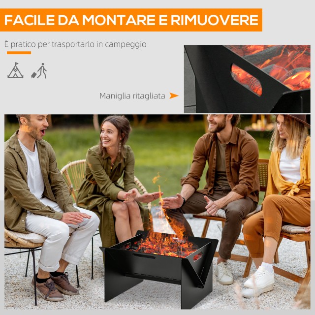 Outsunny Square Steel Garden Fire Pit με Λαβές, 50x45x30cm, Μαύρο 842-213