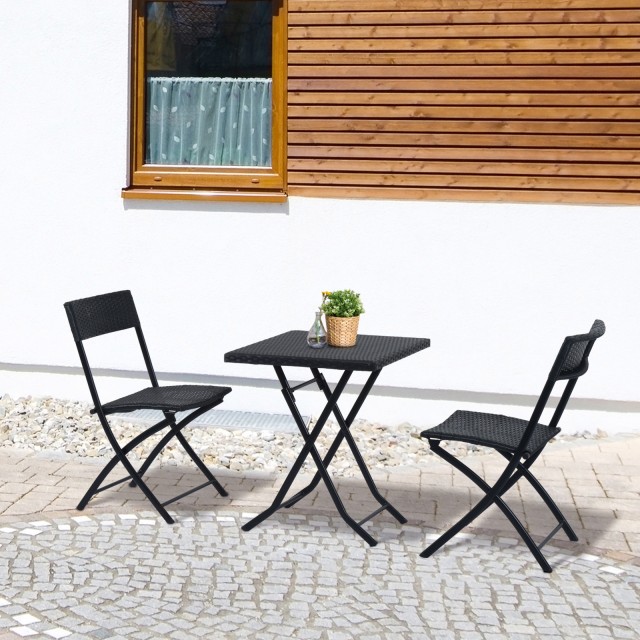 Outsunny Rattan Σετ Έπιπλα Κήπου 1 Τραπεζάκι σαλονιού και 2 Πτυσσόμενες Καρέκλες Κήπου 3τμχ Μαύρο 841-093