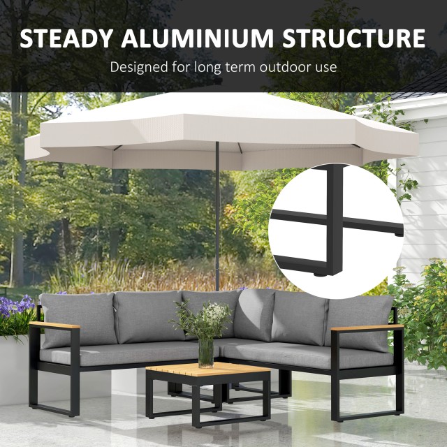 Outsunny Garden Lounge με 2 καναπέδες, γωνιακό κάθισμα και τραπεζάκι σαλονιού με στριφτή κορυφή, γκρι 84G-408V00GY