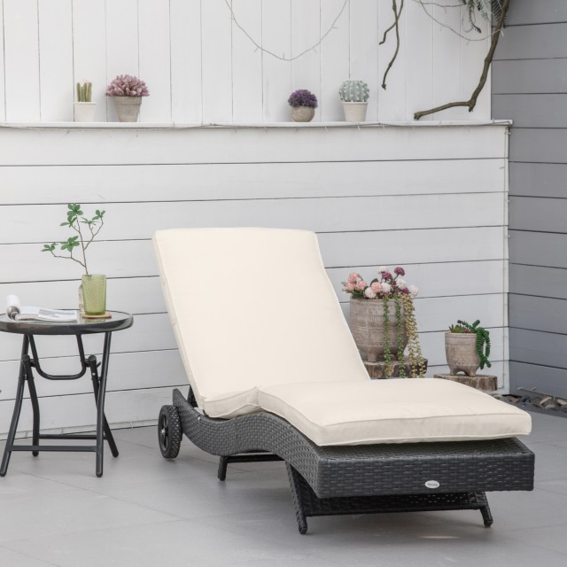Outsunny Garden Lounger σε PE Rattan με ρυθμιζόμενη πλάτη και μαξιλ...