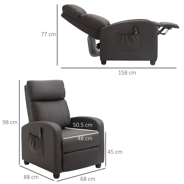 Πολυθρόνα μασάζ HOMCOM Relax με 8 λειτουργίες e 5 Intensit ?, Ανακλινόμενη πολυθρόνα με υποπόδιο και τηλεχειριστήριο - Καφέ 700-143V90BN