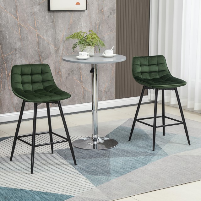 HOMCOM Σετ 2 σκαμπό μπαρ με πλάτη και υποπόδιο Nordic Style σε μέταλλο και βελούδο, πράσινο, 45x47x88cm 835-271V00GN