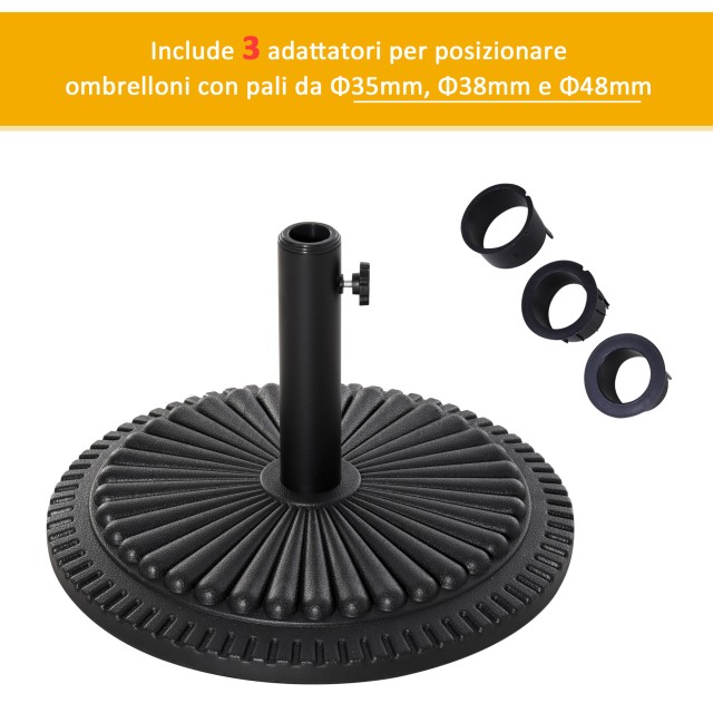 Outsunny 15kg στρογγυλή πλαστική βάση ομπρέλας για κοντάρια 35-38-48mm, 49x32Acm, Μαύρο 84D-076